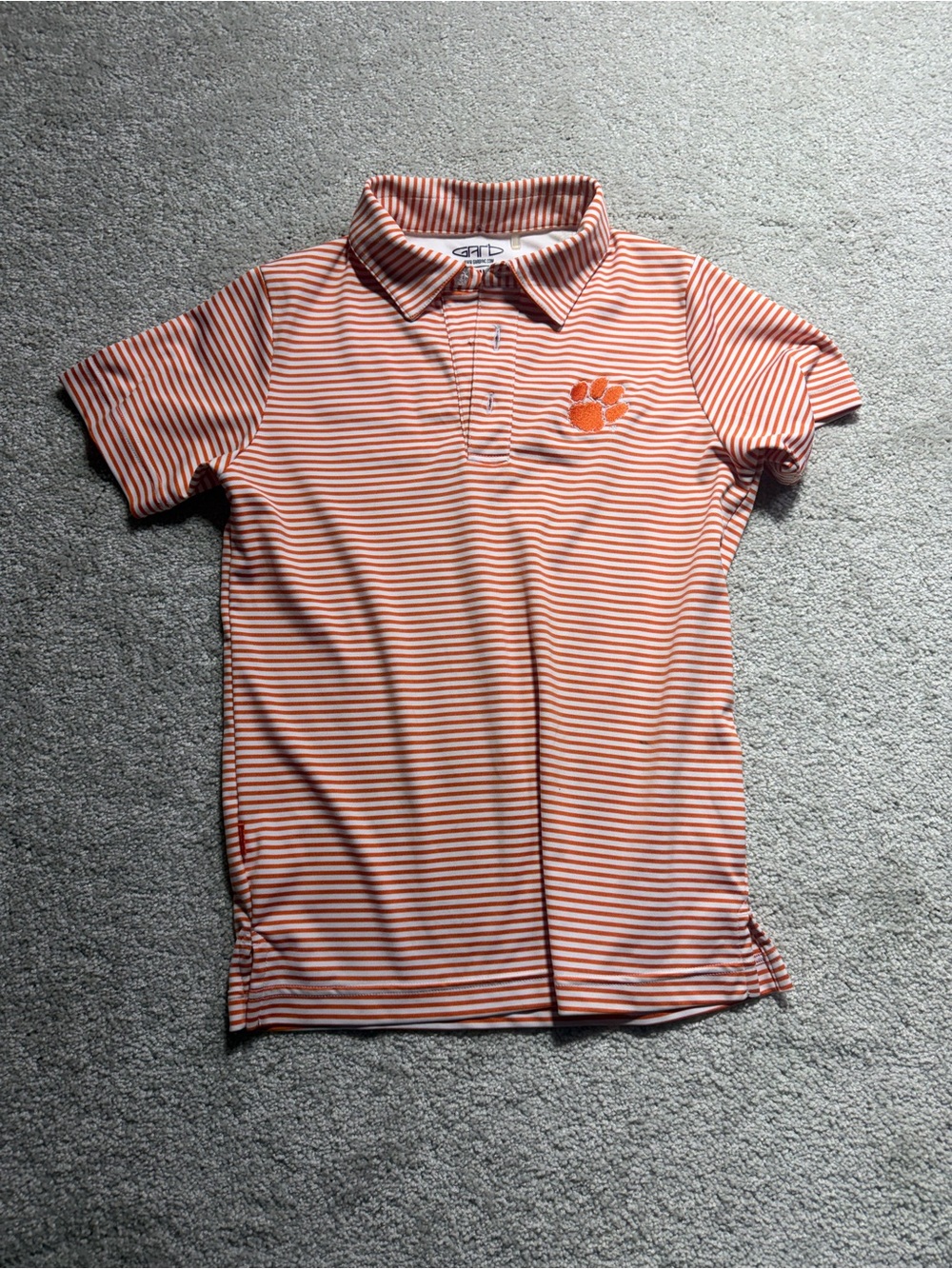 Garb boys striped polo shirt orange/white short sleeve Clemson tiger youth S